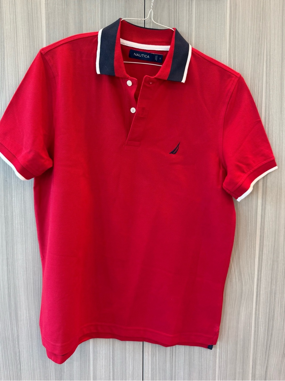 Nautica Red Polo with Navy Contrast Collar